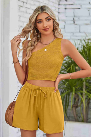 Beyond Ready Smocked One-Shoulder Top and Shorts Set