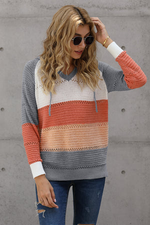 Just A Feeling Color Block Knitted Hoodie