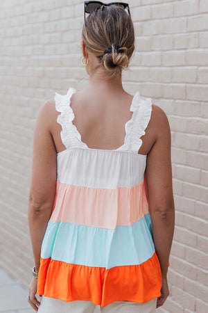 Best View Color Block Ruffle Strap Tank