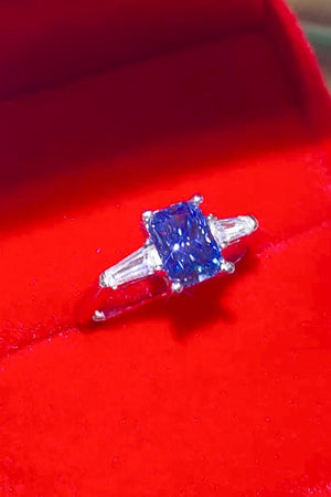 1 Carat Moissanite Platinum-Plated Rectangle Ring-Blue