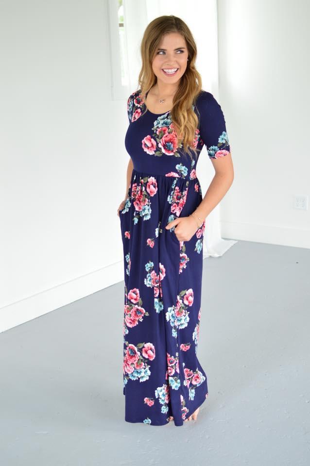 Navy Floral Maxi with Nursing Option
