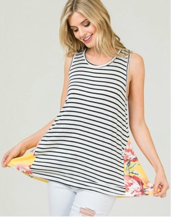 Afternoon Sunshine Floral Striped Tank  - The Peach Mimosa 