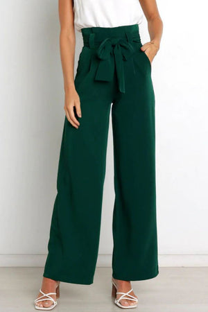 Hear The Applause Tie Front Paperbag Wide Leg Pants