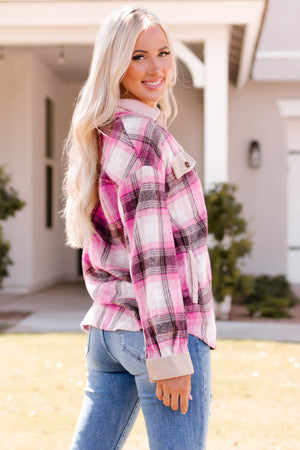 Smitten With You Plaid Contrast Detail Shacket
