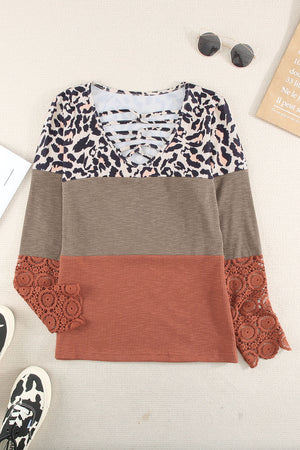 Greater Than This Lace-Up Lace Sleeve Top