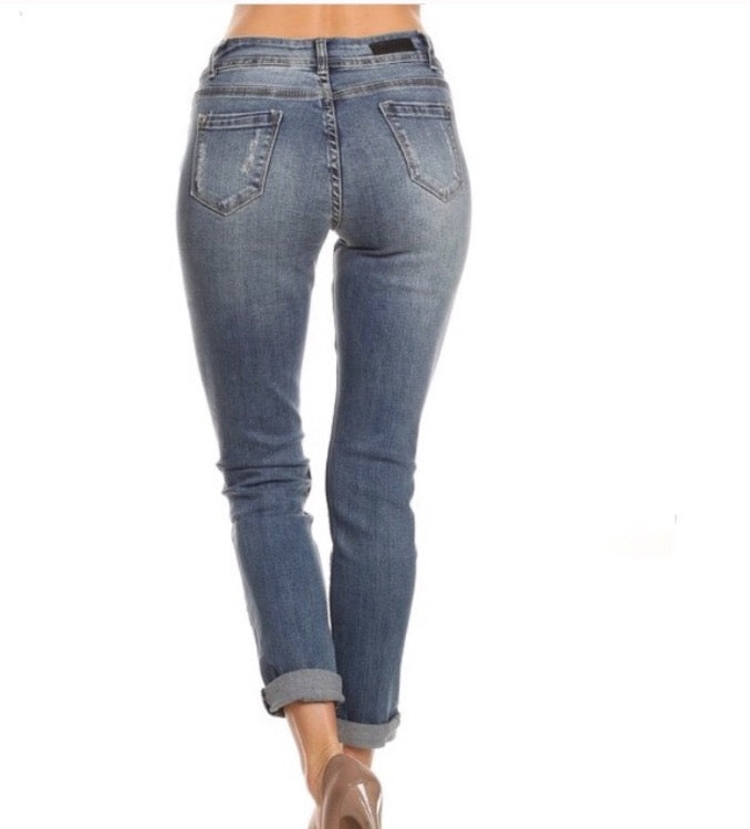 Distressed Ankle Cuff Skinny  - The Peach Mimosa 