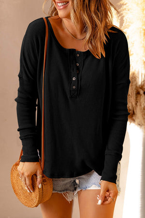 This Moment Half Button Waffle Knit Top