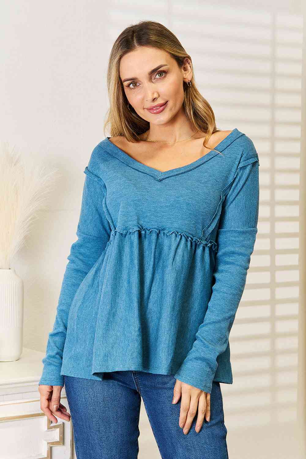 See It Coming Frill Trim Babydoll Top