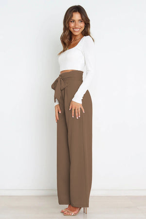 Hear The Applause Tie Front Paperbag Wide Leg Pants