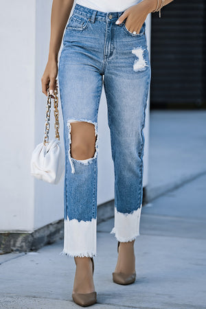 Gianna Contrast Distressed High Waist Jeans