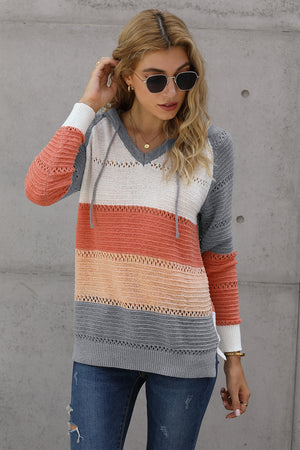 Just A Feeling Color Block Knitted Hoodie