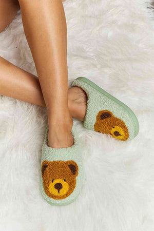 Melody Teddy Bear Print Plush Slide Slippers