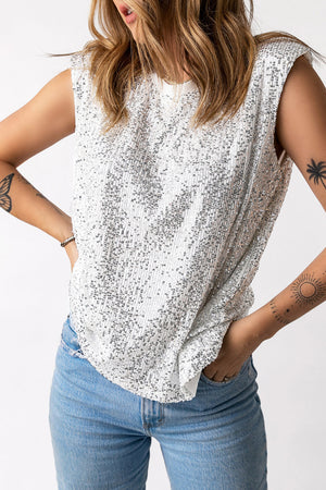 Shimmering Stardust Sequin Capped Sleeve Top
