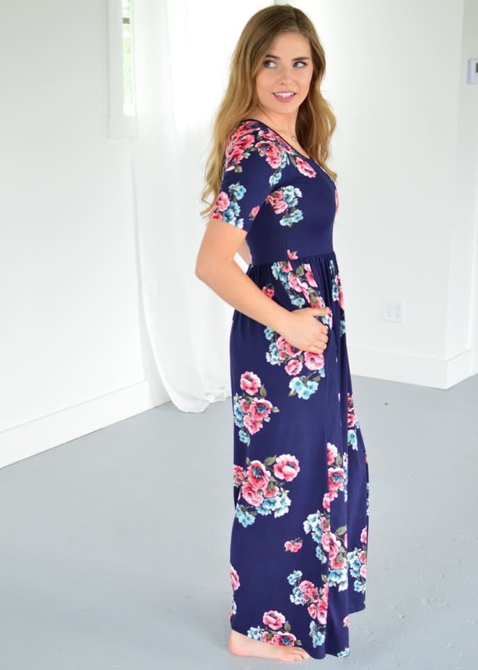 Navy Floral Maxi with Nursing Option