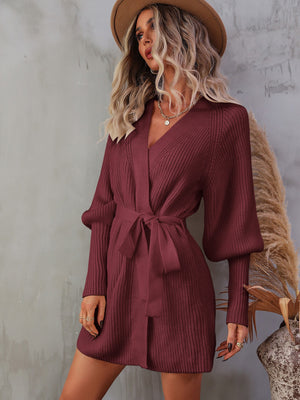 Gather Your Thoughts Belted Surplice Wrap Sweater Dress
