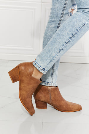 Trust Yourself Embroidered Crossover Cowboy Bootie-Caramel