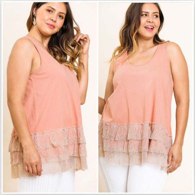 Balmy Night Lace Trim Tank  - The Peach Mimosa 