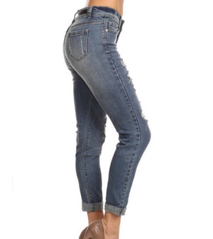 Distressed Ankle Cuff Skinny  - The Peach Mimosa 