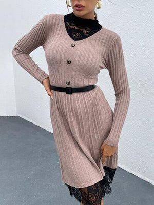 Set In Your Ways Lace Detail Sweater Dress