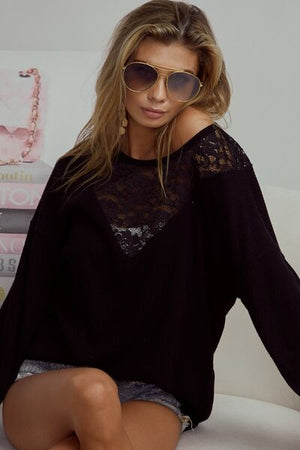 Let's Meet Up Lace Detail Ribbed Top