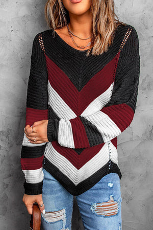 Say When Eyelet Color Block Sweater