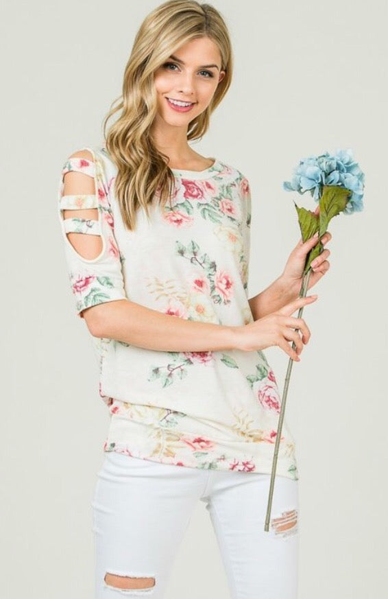 Chloe ladder sleeve top  - The Peach Mimosa 