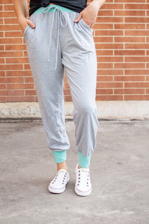 Stay The Weekend Joggers-Heather Gray/Mint