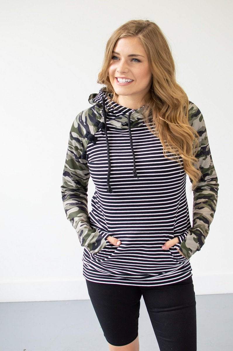 Camo and Stripes Hoodie | Nursing Option Available