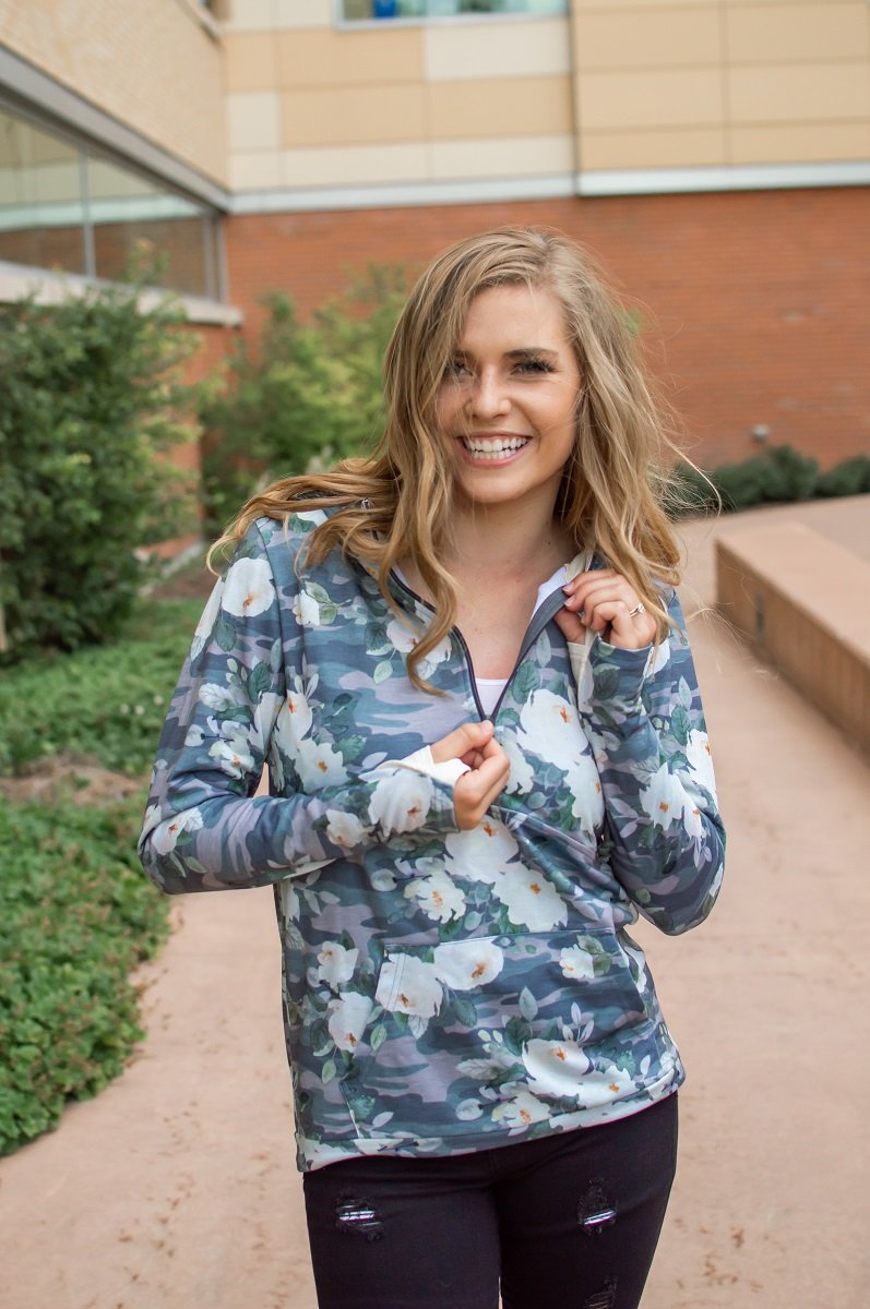 Flirty Camo Half Zip Hoodie Now Available in Kids!