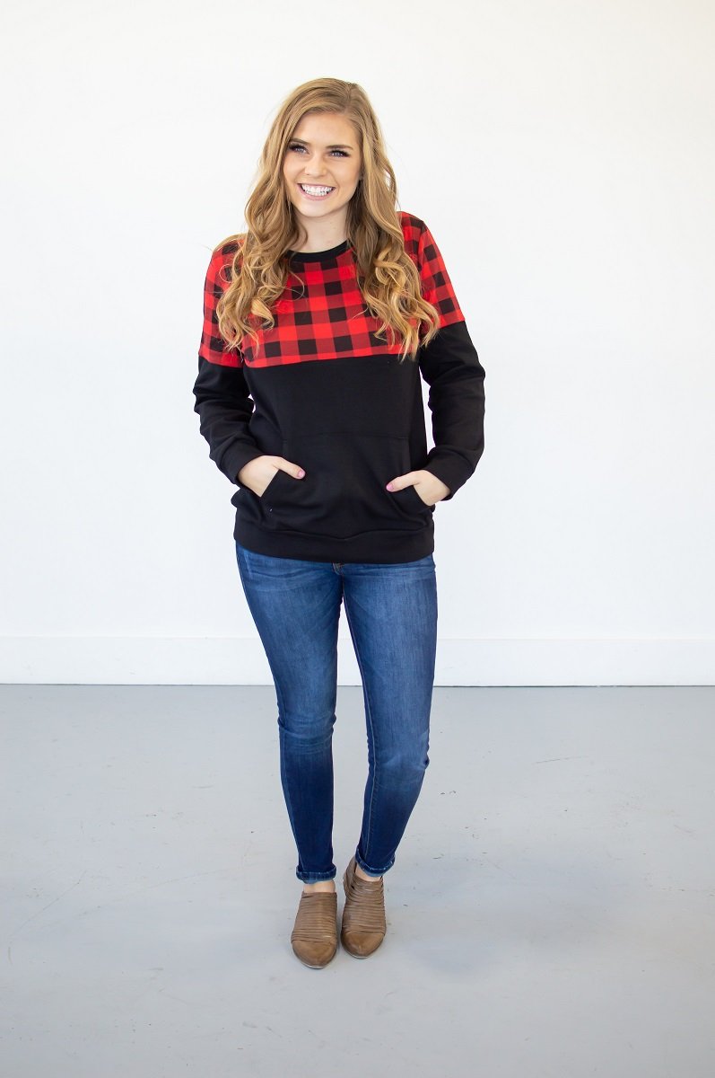 Buffalo Plaid Crew Neck | Nursing Option Available