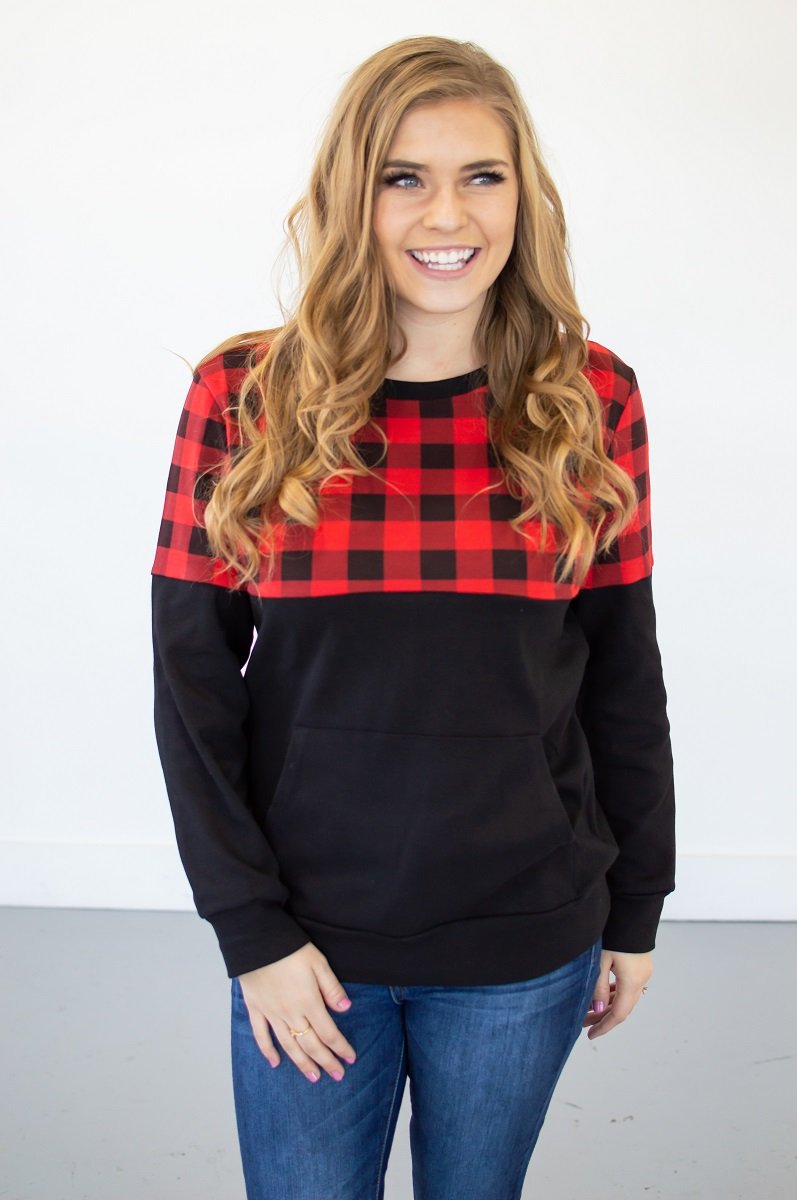 Buffalo Plaid Crew Neck | Nursing Option Available