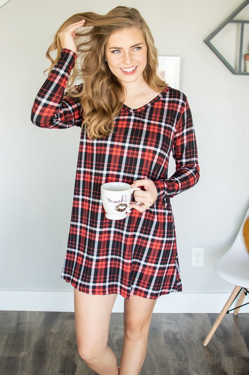Robe de salon | Plaid noir et rouge