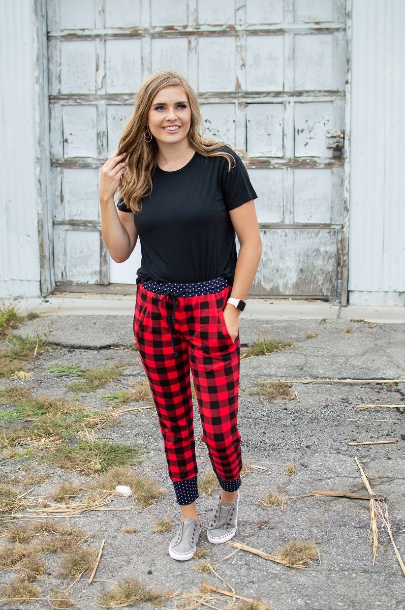 Buffalo Plaid and Polka Joggers
