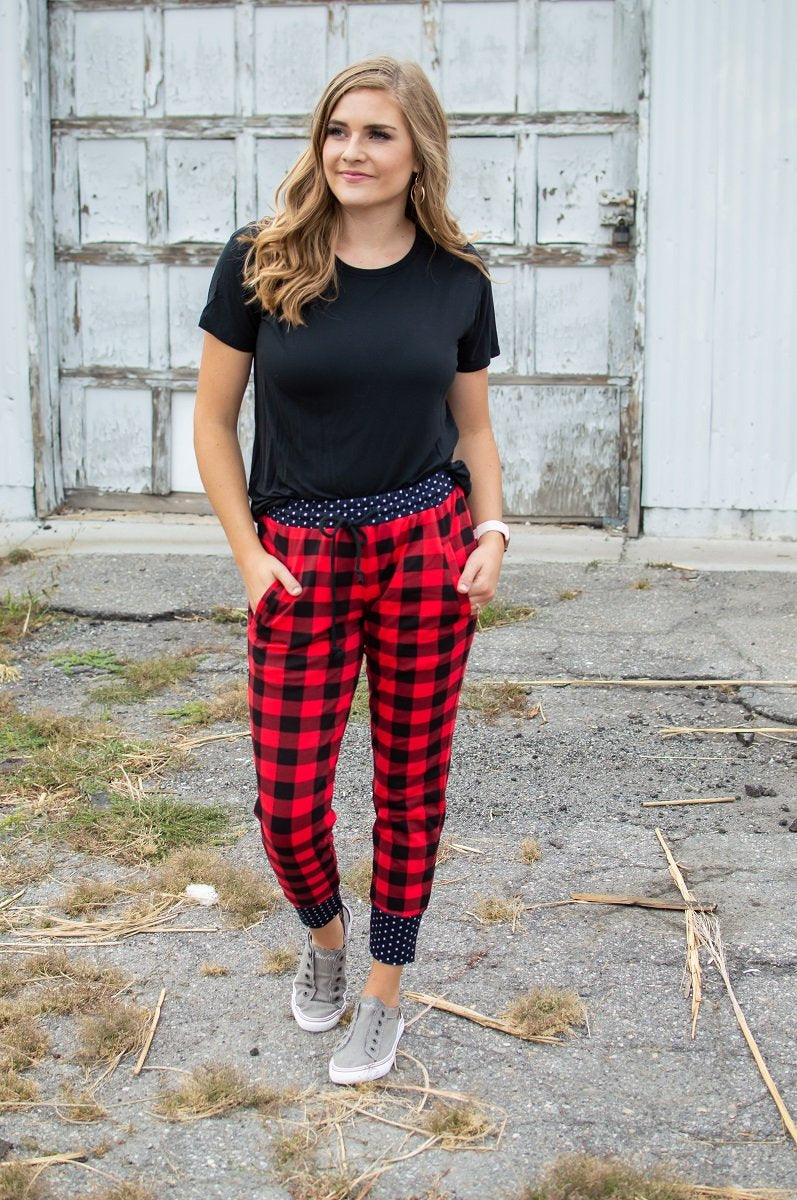 Buffalo Plaid and Polka Joggers