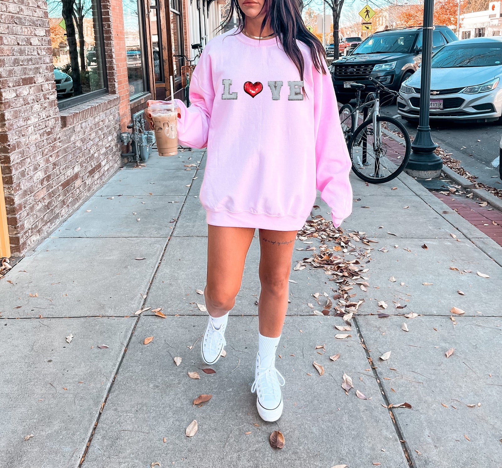 LOVE Chenille Patch Sweatshirt | Light Pink