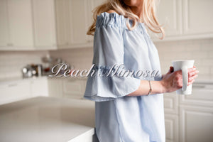 Pinstripe Off Shoulder Bow Top  - The Peach Mimosa 