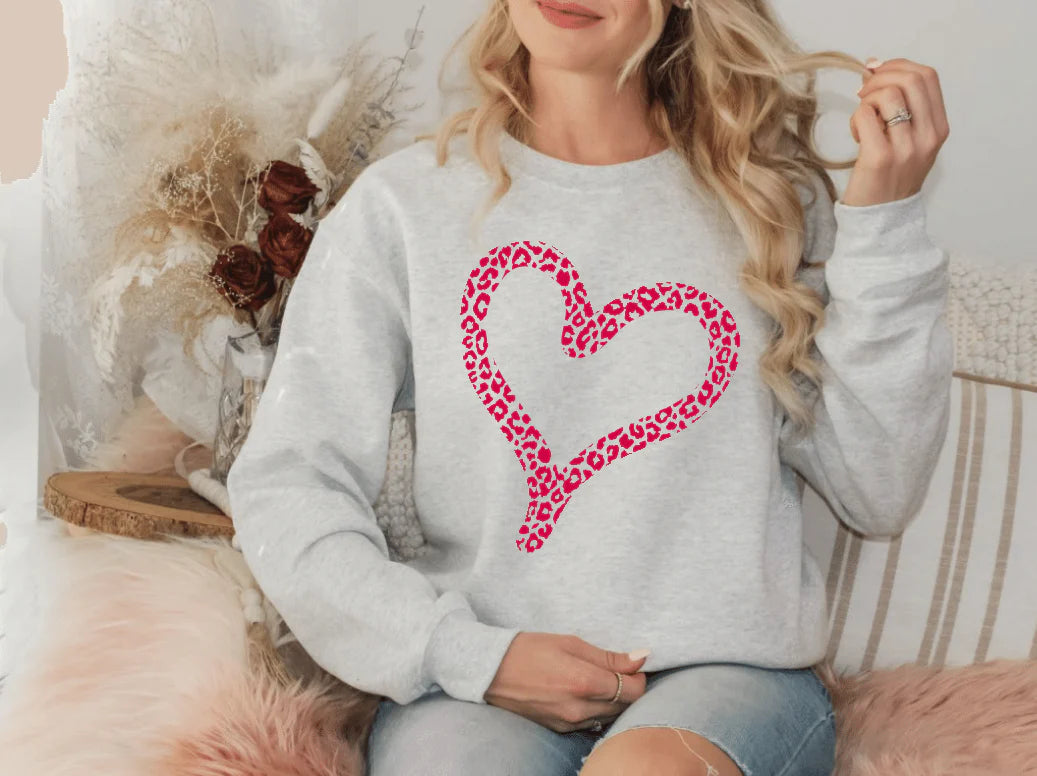 Leopard Glitter Heart Tee or Sweatshirt