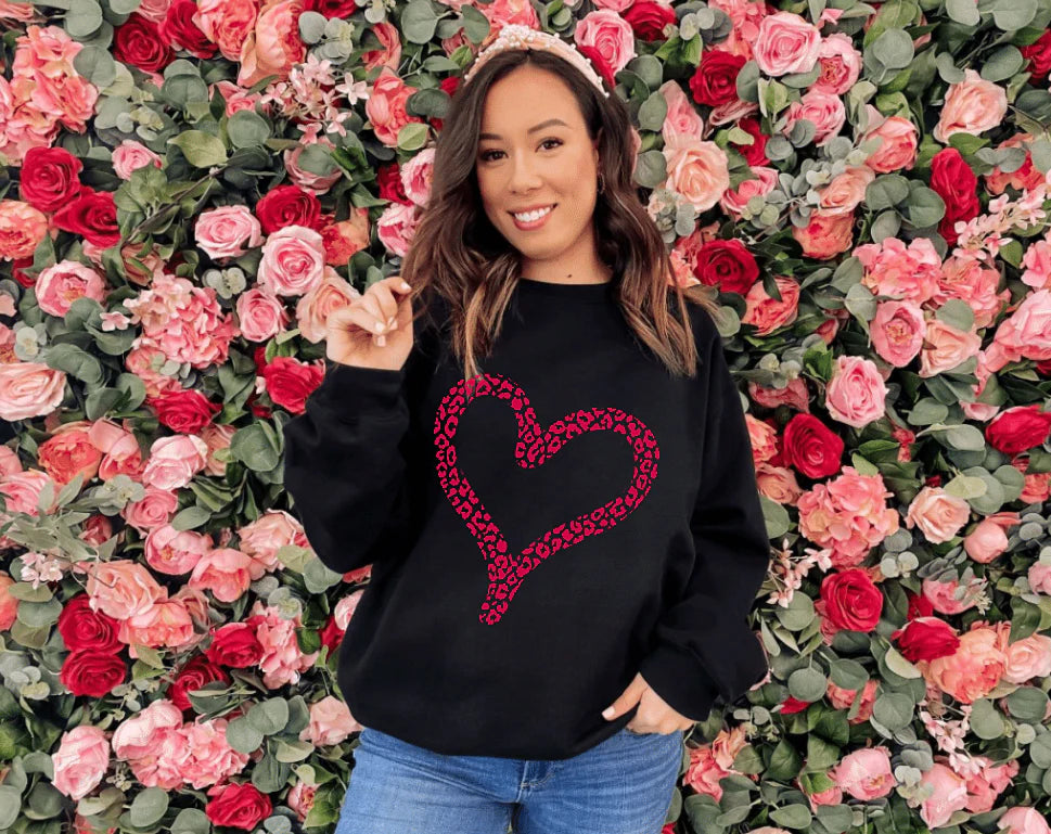 Leopard Glitter Heart Tee or Sweatshirt