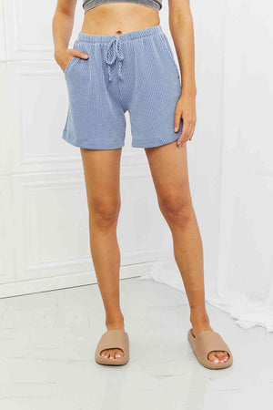 Too Good Ribbed Shorts-Misty Blue
