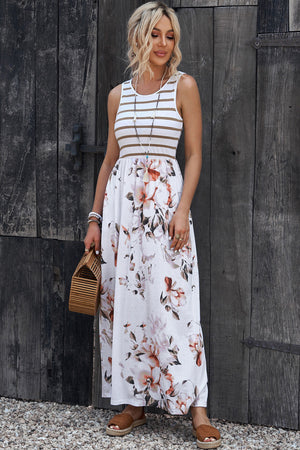 Come And Go Striped Floral Maxi Dress