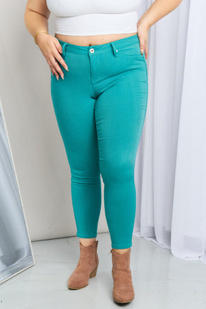 Kate Hyper-Stretch Mid-Rise Skinny Jeans-Sea Green
