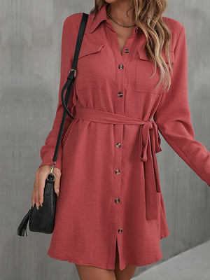 Nothing In My Way Belted Shirt Dress