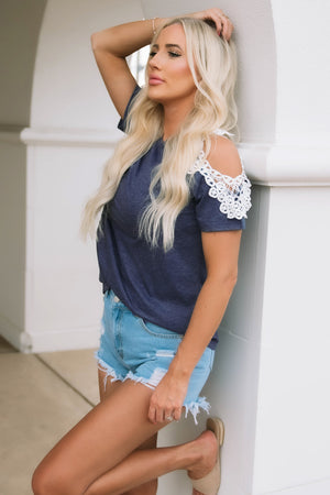 Times Go By Contrast Cold-Shoulder Tee