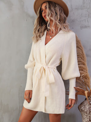 Gather Your Thoughts Belted Surplice Wrap Sweater Dress