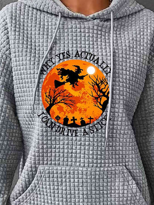 Halloween Drive A Stick Graphic Textured Hoodie