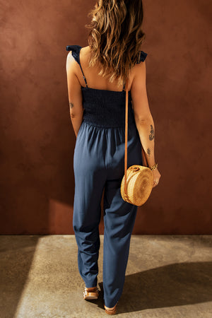 Just Say Yes Ruffle Shoulder Smocked Jumpsuit