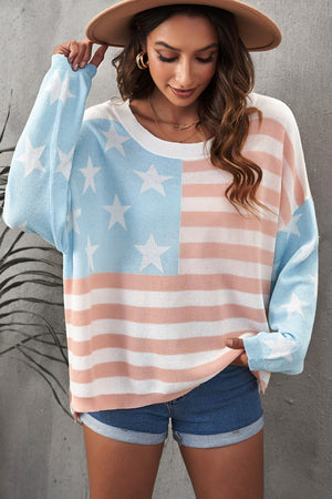 US Flag Side Slit Drop Shoulder Sweater