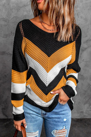 Say When Eyelet Color Block Sweater