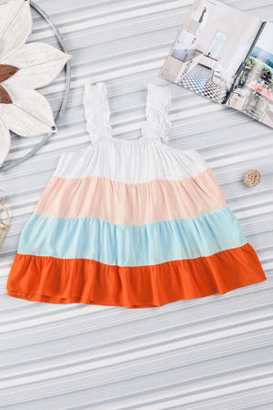 Best View Color Block Ruffle Strap Tank