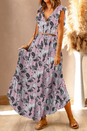 Done Deal Tie Back Cropped Top and Maxi Skirt Set